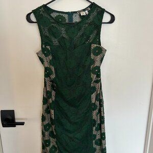 Green Lace Embroidery Color Block Mini Dress